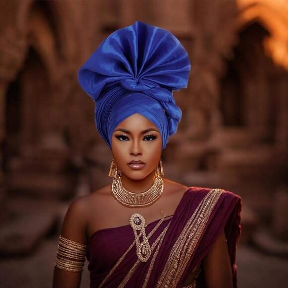 African Headwrap Polyester Monochrome Elastic for Women Wedding Travel main image 4